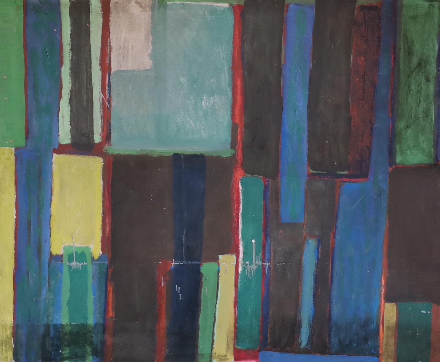 Cressingfield, oil on board, Crook Ben Land, Vertical Green and Umber, inscribed verso and dated '99, 100 x 123cm, unframed
